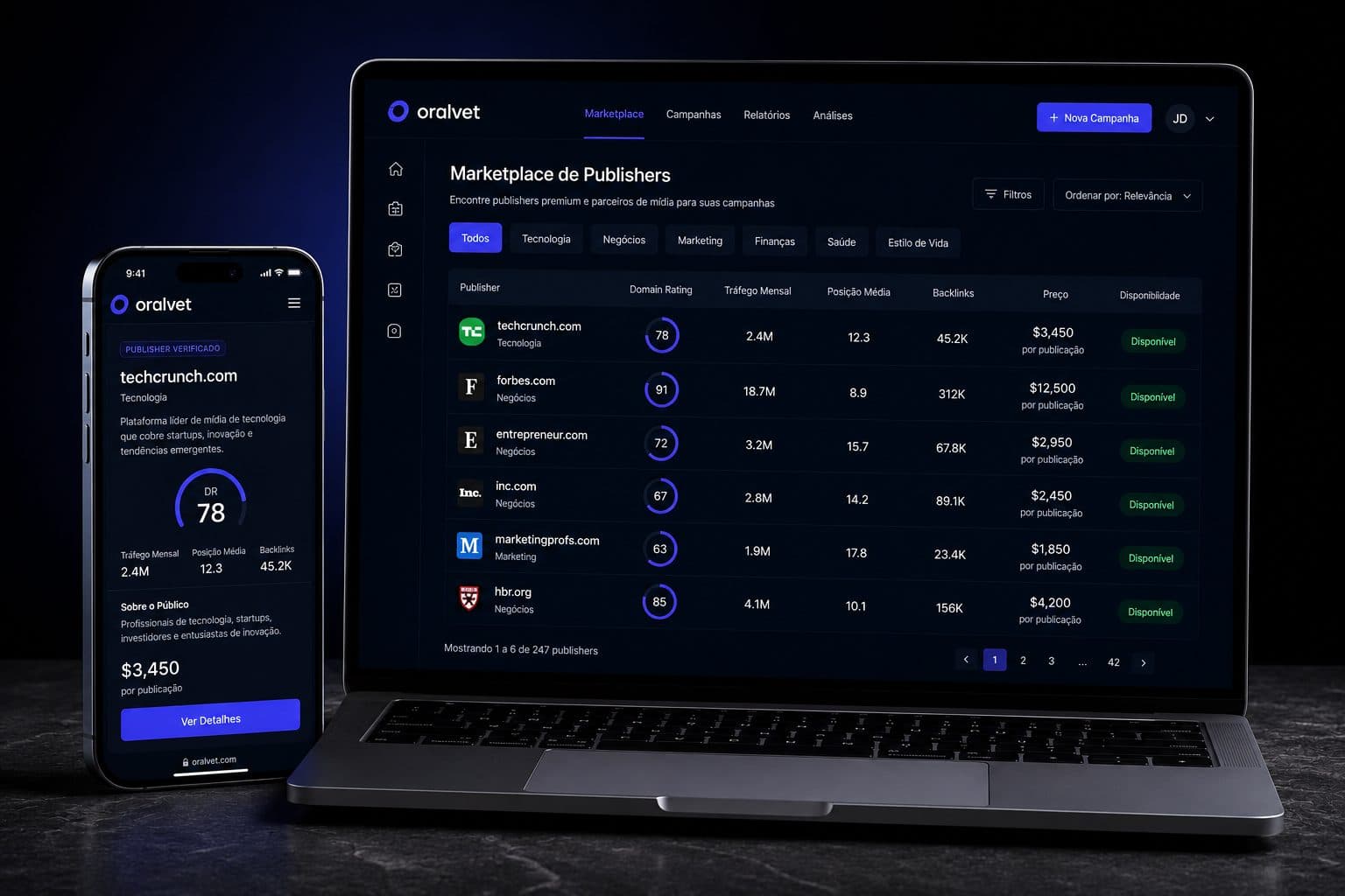 Oravelt marketplace running on desktop and mobile side by side
